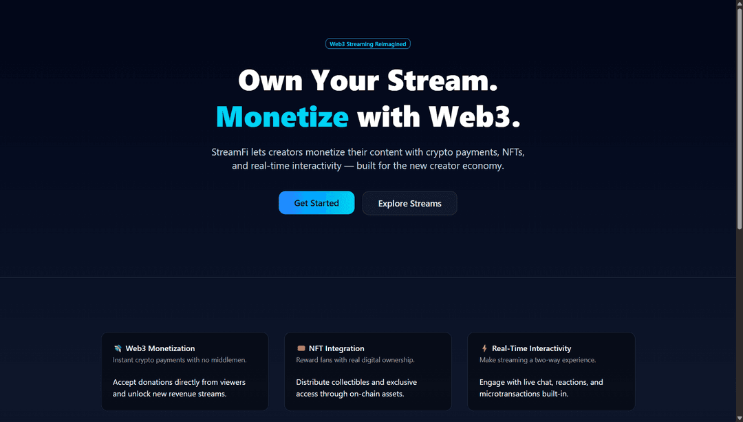 StreamFi · Live Streaming × Web3 × Realtime